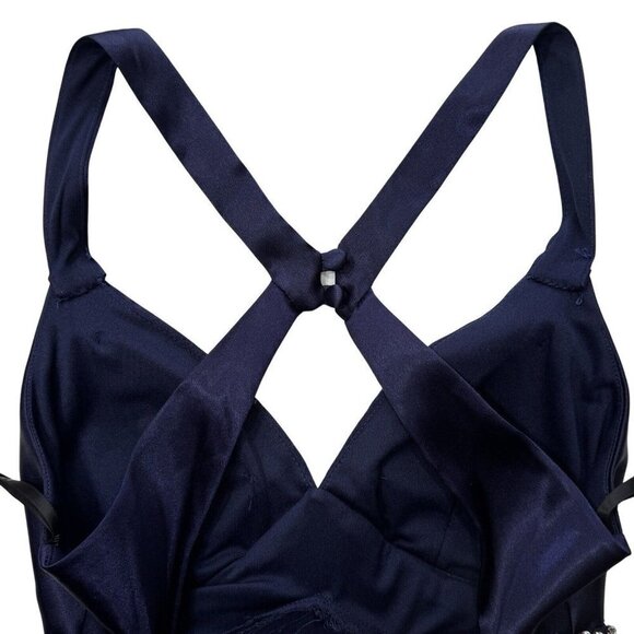 B. DARLEN BodyCon Skim Prom Dress Juniors Size 1/2 Navy Rhinestones Straps Party - Picture 7 of 13